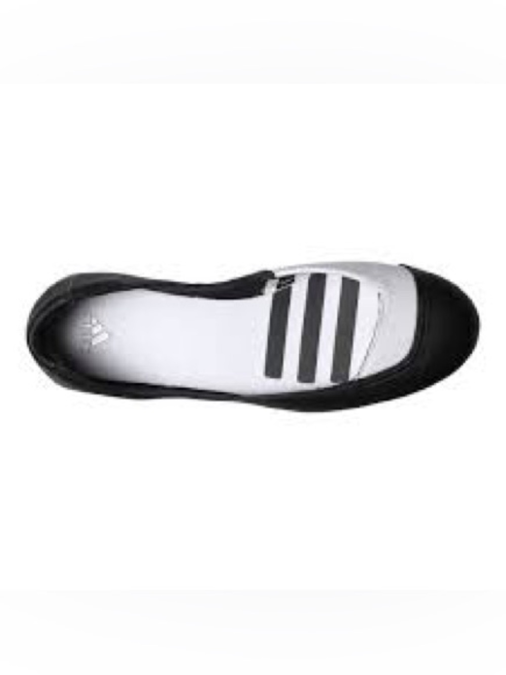Adidas Mind Ballerina black and white slip-on flats.